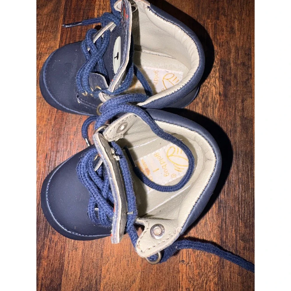 Goldbug Baby Bear Boots Navy Blue Plaid Ears Soft Sole Crib Shoes Size 2 6-9M
